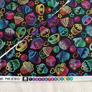 Neon cupcake sweet treat cotton quilt fabric bakery graphics #7613 2 yards​​​​​​